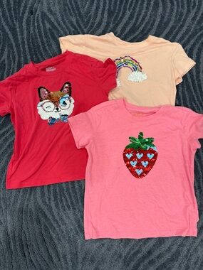 Cat & Jack girls lot of 3 flippy sequin t shirts